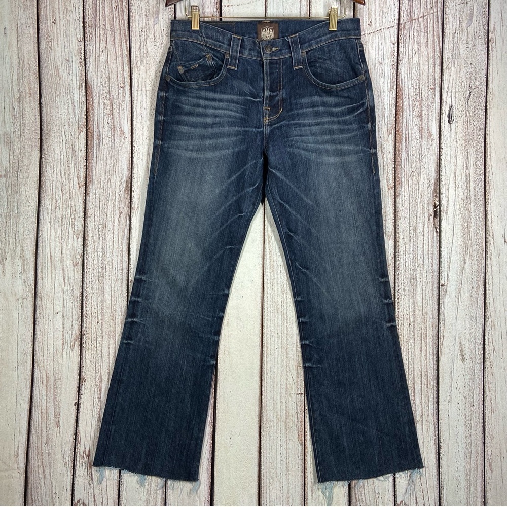 Rock & Republic Jeans Womens 33 Blue Bootcut Button Fly Flare Mid Rise Raw Hem